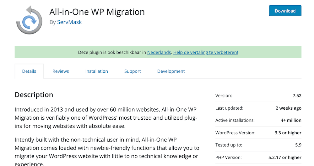 All-in-One WP Migration plugin voor WordPress onderhoud