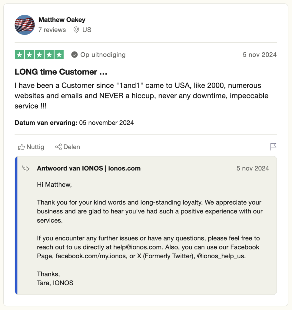 Positieve uptime review IONOS