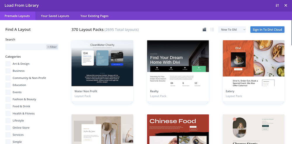 Divi layout pakketten
