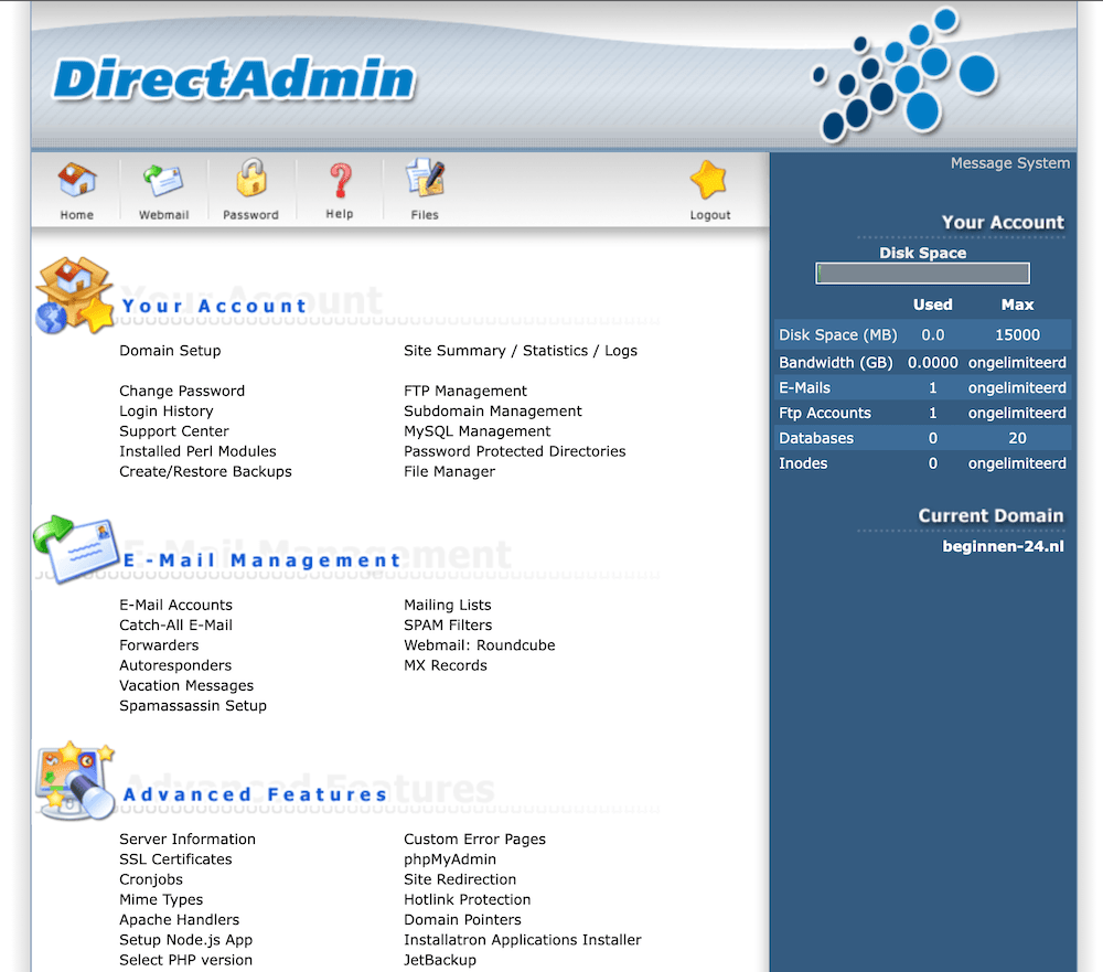 DirectAdmin KeurigOnline