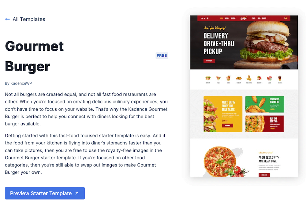 Kadence restaurant starter template