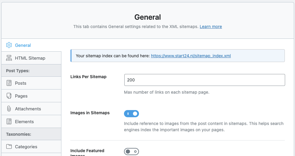 Rank Math sitemap instellingen