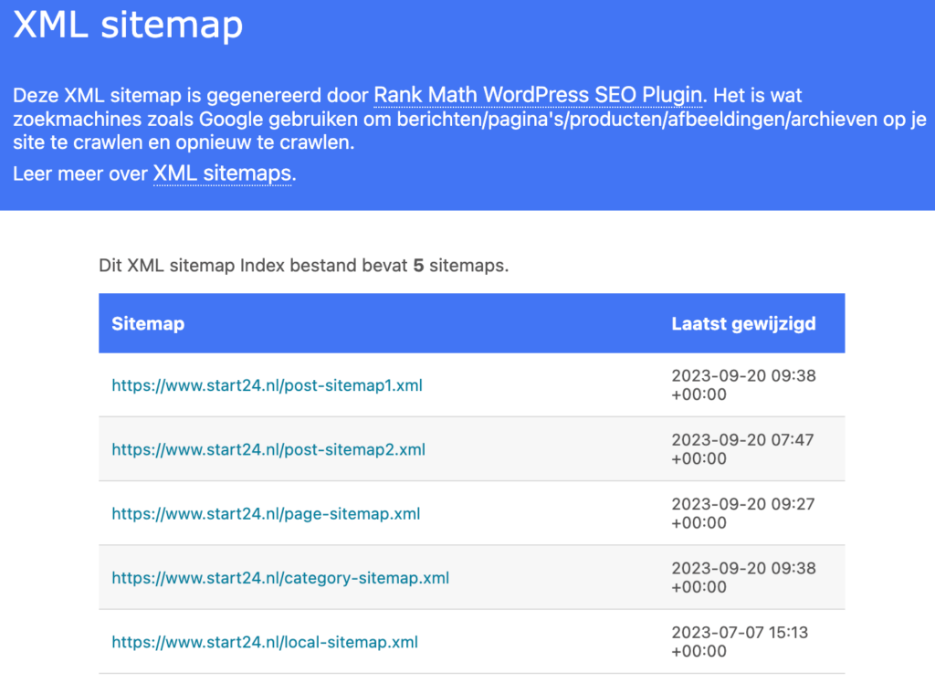 XML sitemap voorbeeld