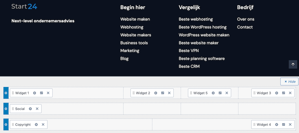 Kadence footer bewerken