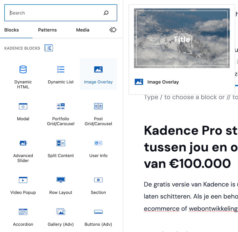 Kadence blocks voorbeelden