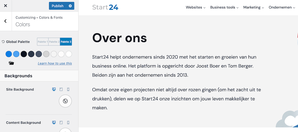 Kadence kleuren instellen