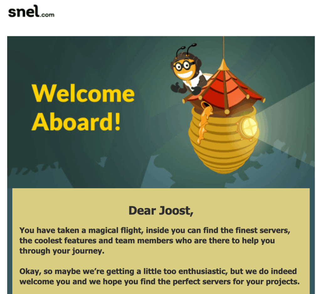 Snel.com welkom email