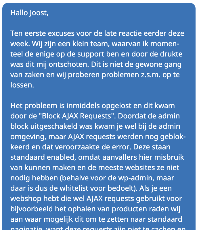 BladeWP support excuses