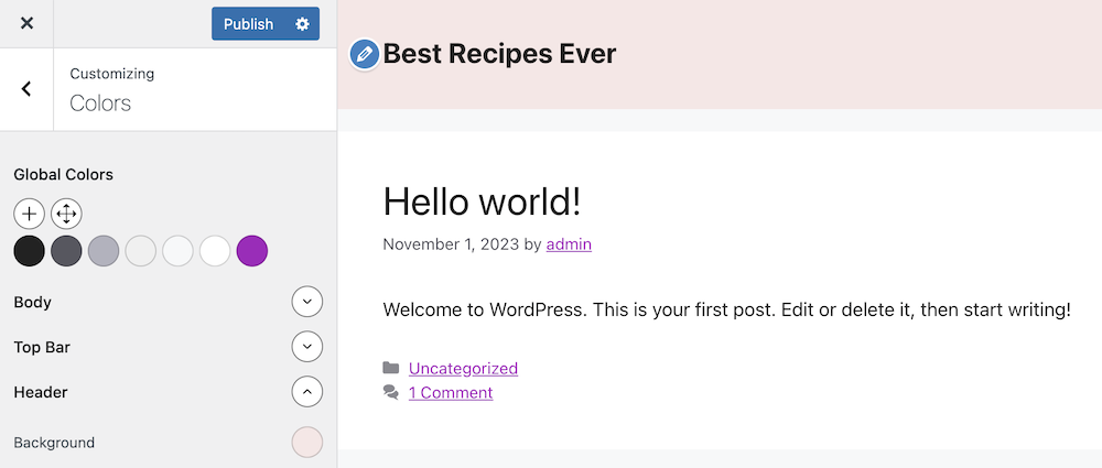 GeneratePress kleurenaanpassingen
