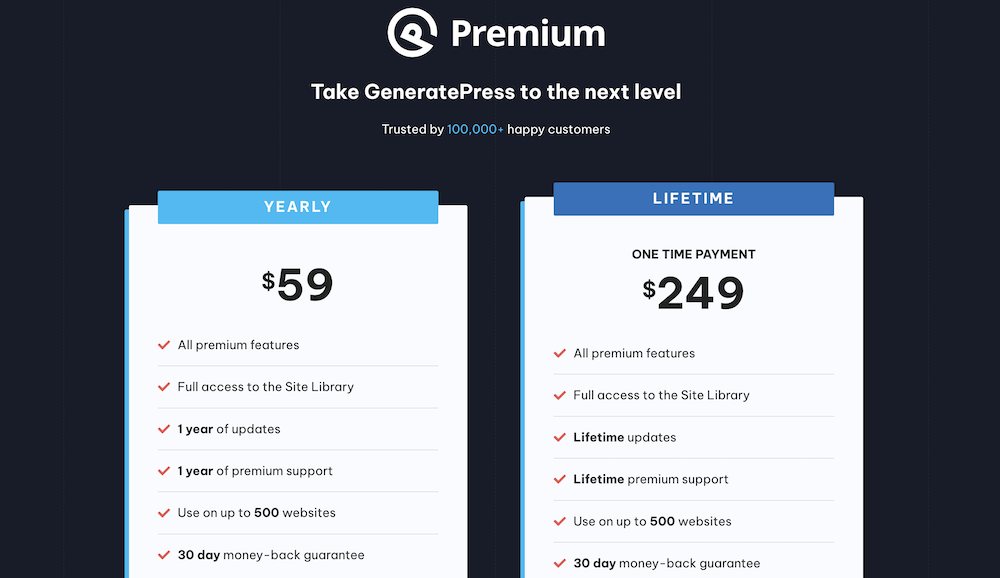 GeneratePress prijzen