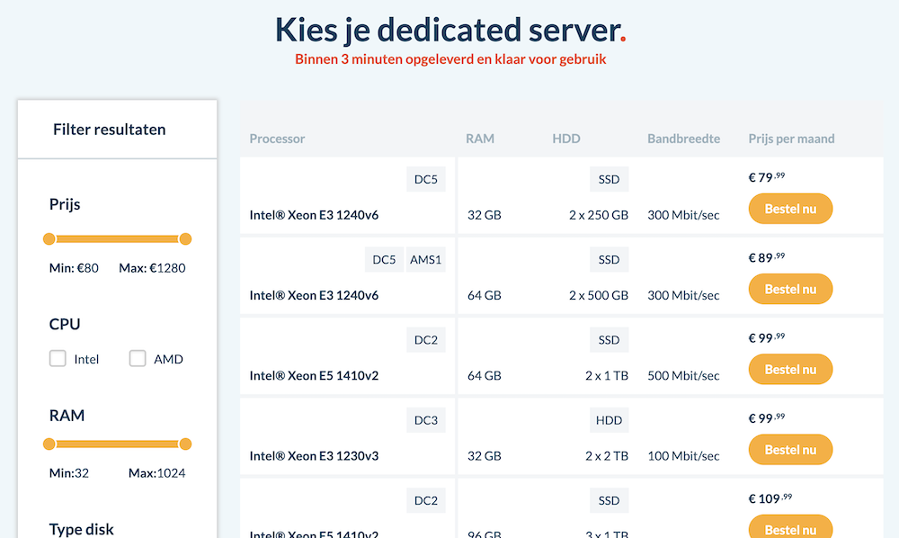 Mijn.host dedicated server aanbod. 