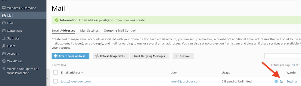 Inloggen op hosting email.