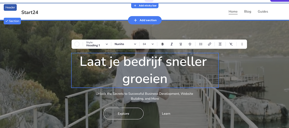 Hostinger website bouwer tekst aanpassen via de editor. 