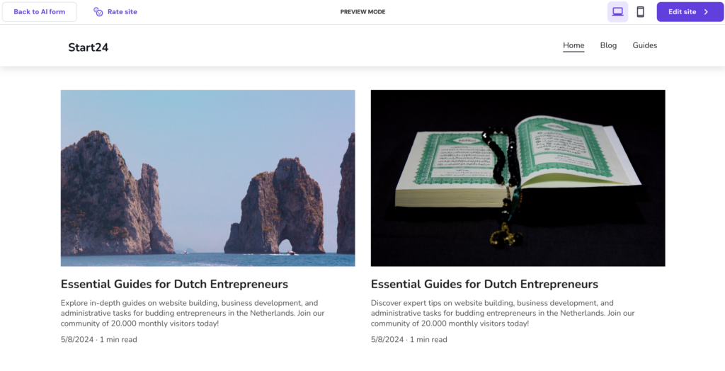 Start24 design van Hostinger.