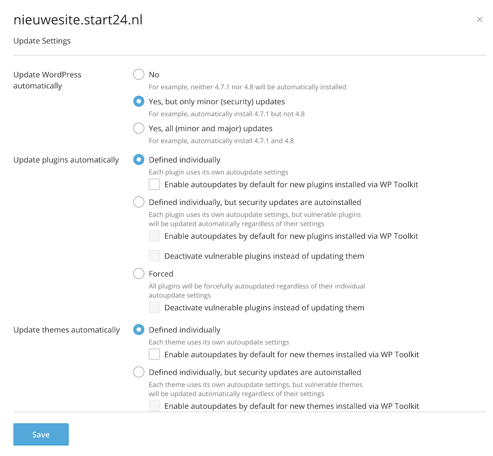 WordPress updates Plesk.