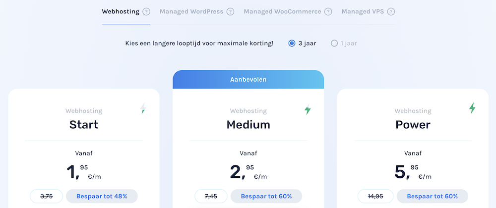Cloud86 soorten hosting.