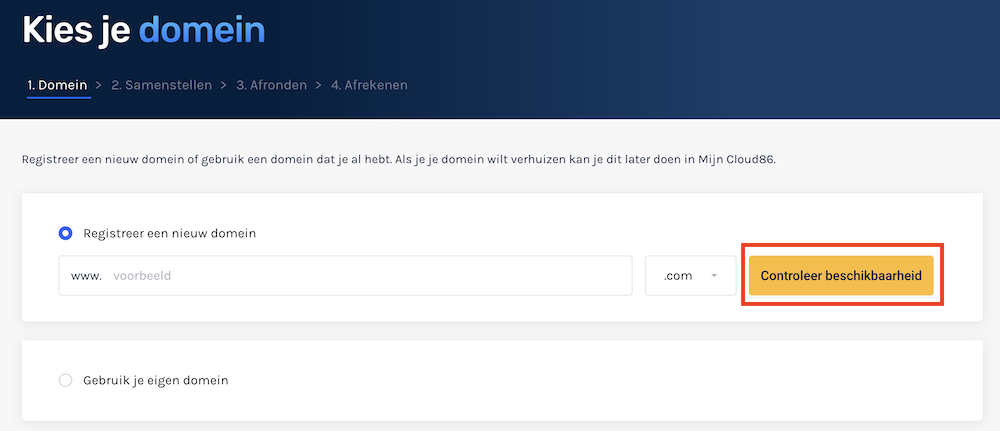 Beschikbaarheid controleren domeinnaam Cloud86.
