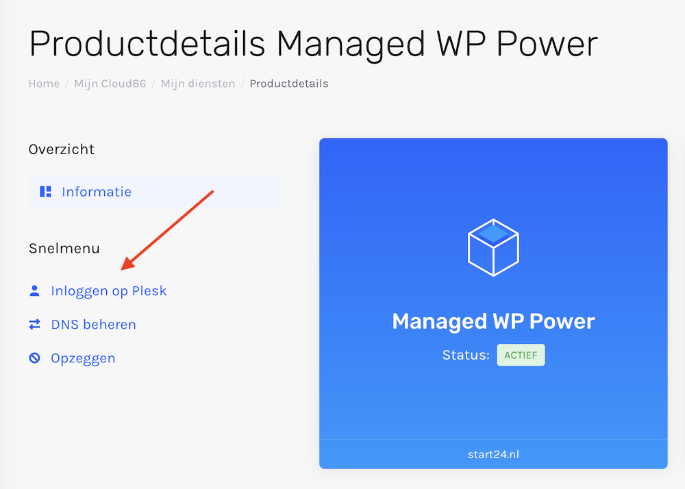 Inloggen op Plesk via Cloud86.