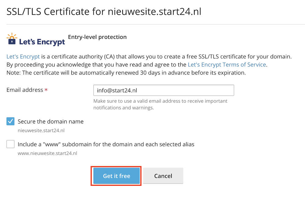 Let's Encrypt installeren.