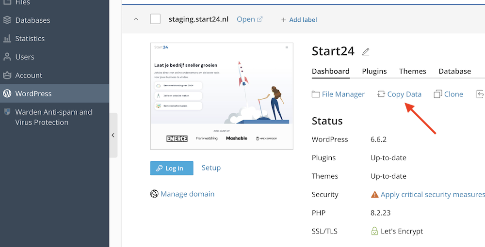 Copy data naar live site.