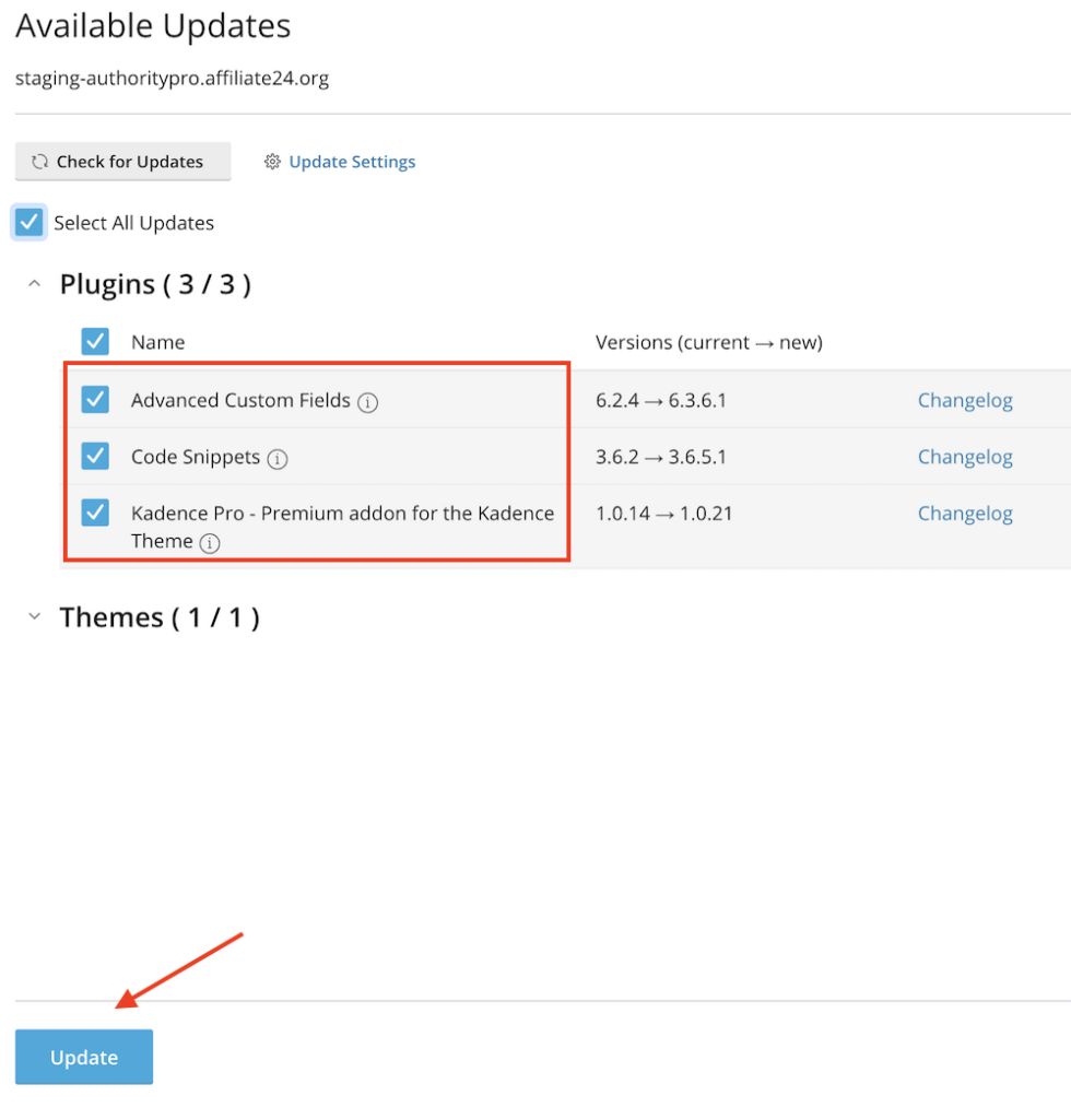Software updaten in Plesk.