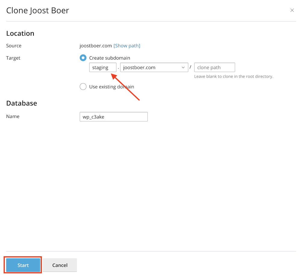 Staging site configuratie.