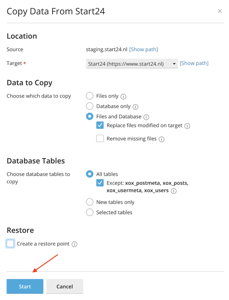 Staging naar live instellingen.
