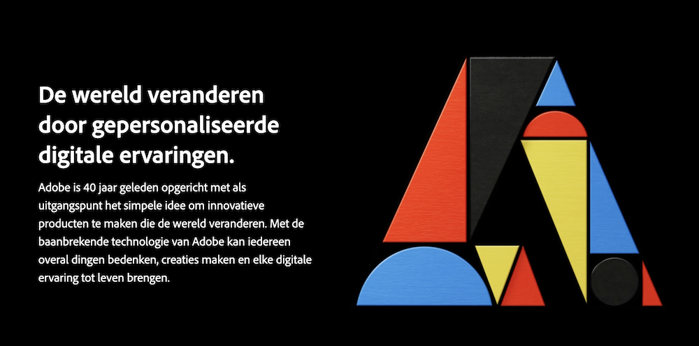 Adobe over ons pagina. 