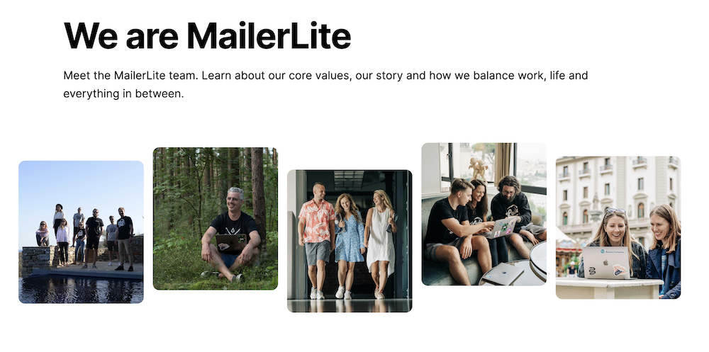 MailerLite Over Ons pagina. 