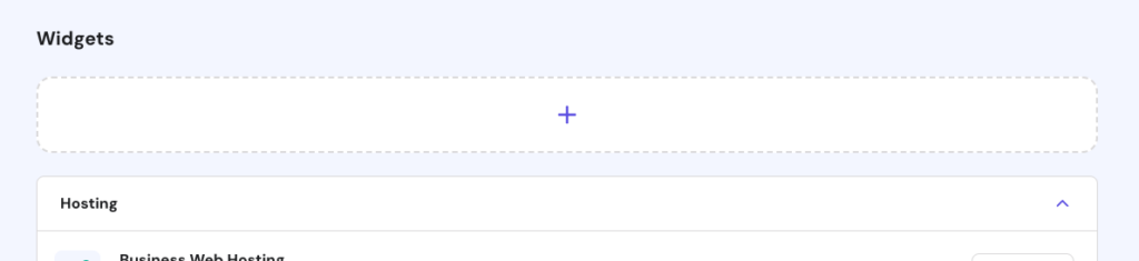 Hostinger dashboard widgets.