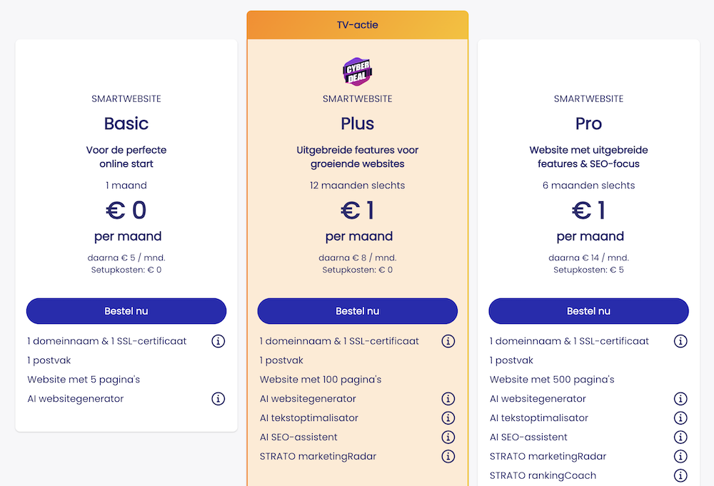 STRATO Sitebuilder pakketten en prijzen