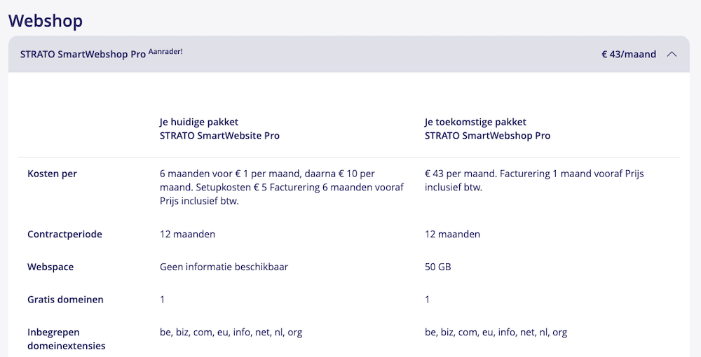 STRATO webshop prijzen