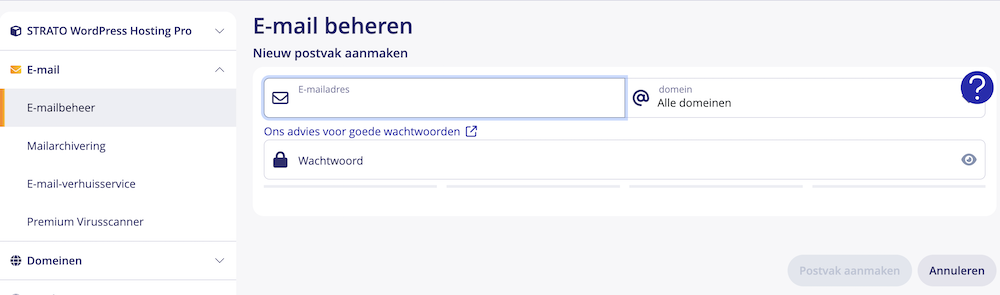 STRATO postvak aanmaken