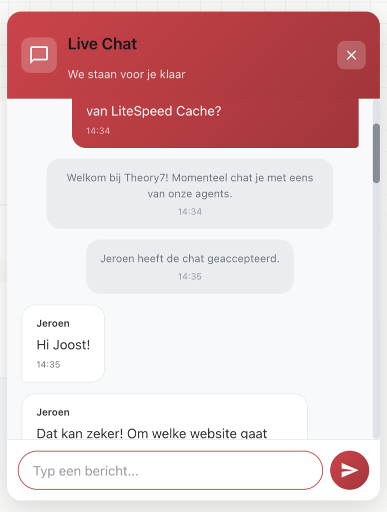 Theory7 live chat screenshot