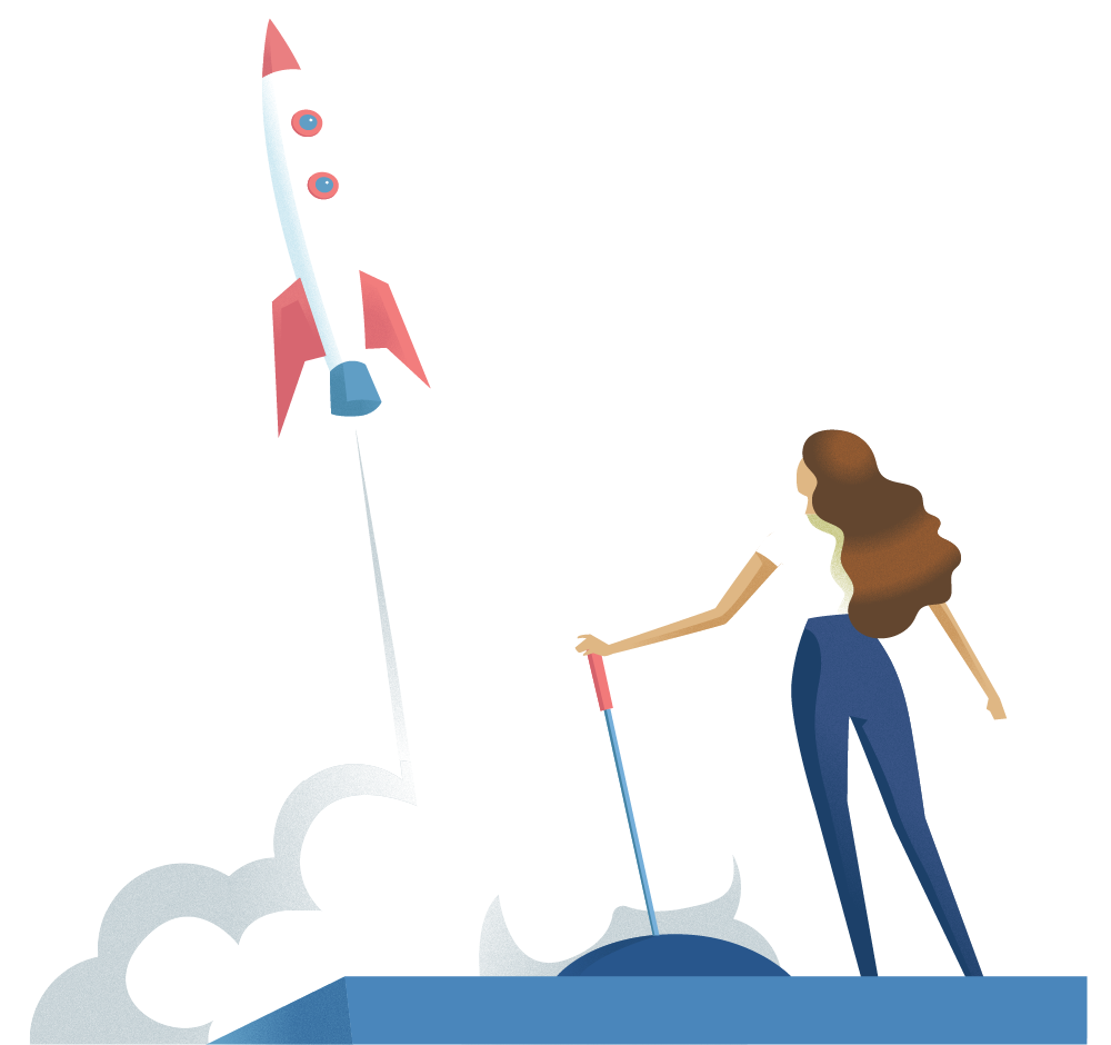 Vrouw lanceert raket - Start24 illustratie