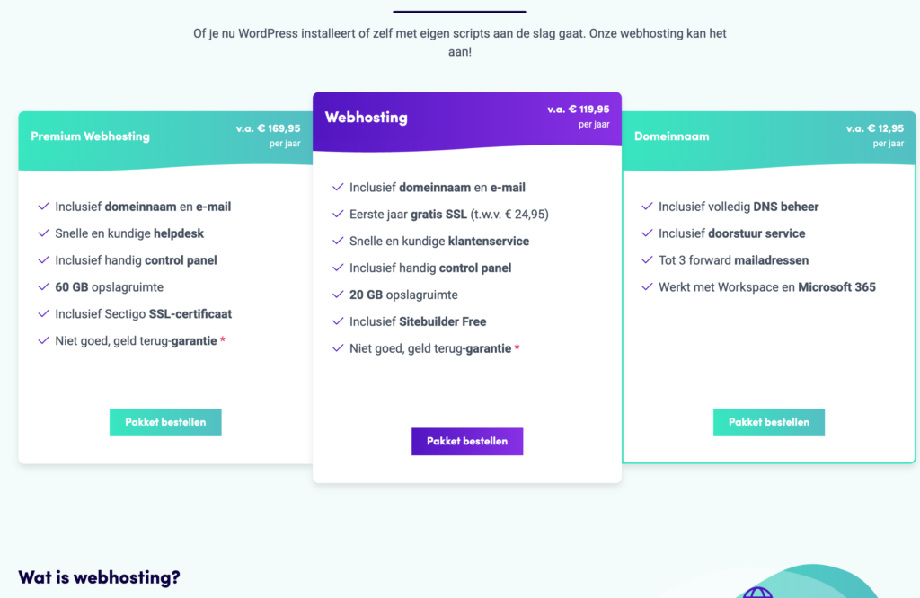 Pakketten van Hosting2GO