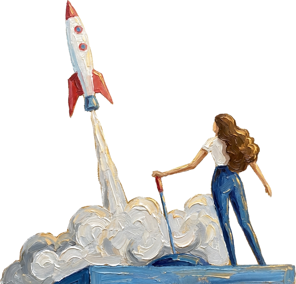 Vrouw lanceert raket - Start24 illustratie